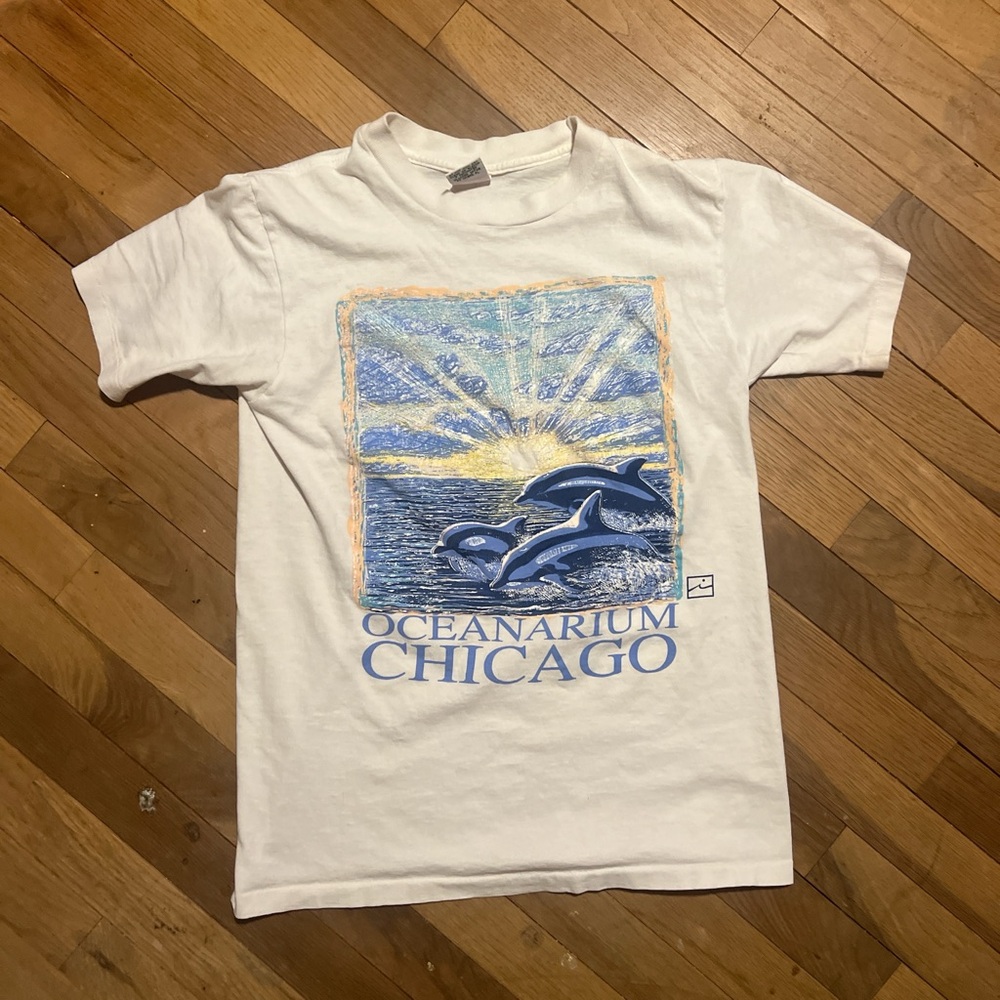 Vintage 80's Single Stitch Oceanarium Chicago Aquarium White Dolphin Shirt Sz M